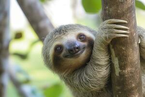 bébé la paresse dans arbre dans costa rica. génératif ai photo