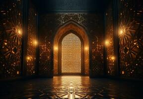 islamique mosquée Contexte et intérieur avec arabe traditionnel ornement. génératif ai photo