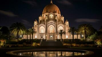 nuit vue de Bahai maison de culte. génératif ai photo