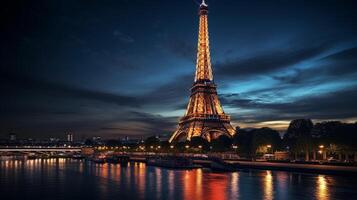 nuit vue de Eiffel la tour. génératif ai photo