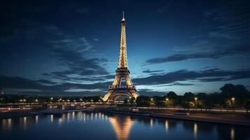 nuit vue de Eiffel la tour. génératif ai photo