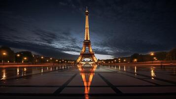 nuit vue de Eiffel la tour. génératif ai photo