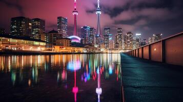 nuit vue de cn la tour. génératif ai photo