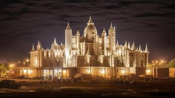 nuit vue de génial mosquée de Djenné. génératif ai photo