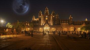 nuit vue de génial mosquée de Djenné. génératif ai photo