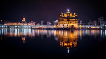 nuit vue de d'or temple - harmandir sahib. génératif ai photo