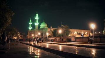 nuit vue de génial mosquée de Kano. génératif ai photo