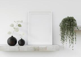 cadre photo mural de salon avec vase à fleurs, style 3d