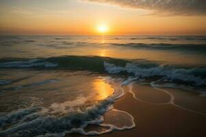 magnifique le coucher du soleil vue de plage, ai généré. photo