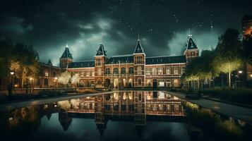 nuit vue de Musée du Rijks. génératif ai photo