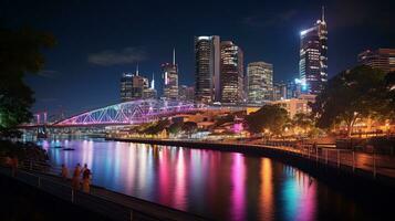 nuit vue de reines quai Brisbane. génératif ai photo