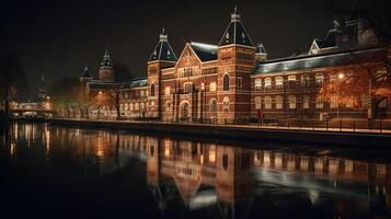 nuit vue de Musée du Rijks. génératif ai photo