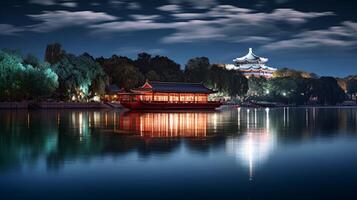 nuit vue de le été palais. génératif ai photo