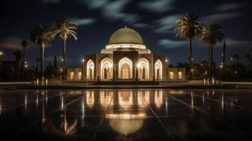 nuit vue de le mausolée de Mohammed v. génératif ai photo