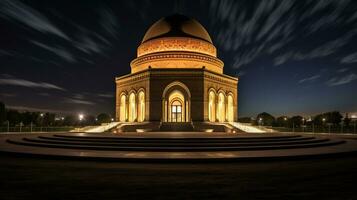 nuit vue de le mausolée de Mohammed v. génératif ai photo