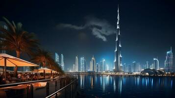 nuit vue de le burj khalifa. génératif ai photo