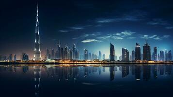 nuit vue de le burj khalifa. génératif ai photo