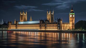 nuit vue de palais de Westminster. génératif ai photo