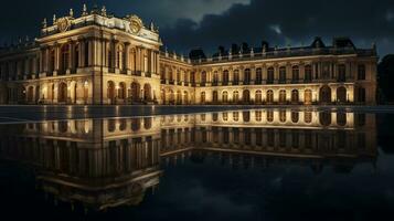 nuit vue de Versailles palais. génératif ai photo