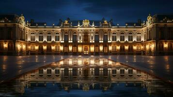 nuit vue de Versailles palais. génératif ai photo