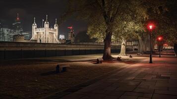 nuit vue de la tour de Londres. génératif ai photo