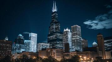 nuit vue de willis la tour - Auparavant brûle la tour. génératif ai photo