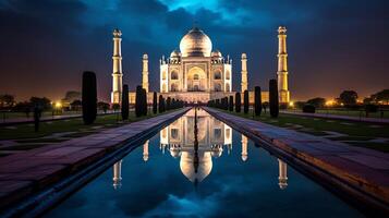 nuit vue de le taj Mahal. génératif ai photo