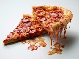 Pizza tranches avec tomate sauce sur une blanc Contexte ai génératif photo