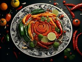 assiette de frit des légumes avec poivrons dans il ai génératif photo