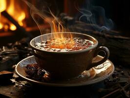 tasse de café une vapeur en hausse de le jante ai génératif photo