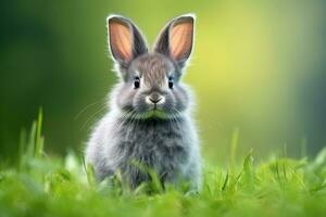 mignonne lapin sur le vert herbe. génératif ai photo