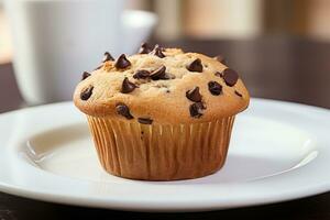 Chocolat puce muffins sur plaque. génératif ai photo