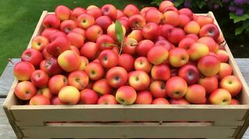 fraîchement choisi Crabe pommes fruit de jardin mis dans le des boites. génératif ai photo