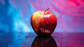 photo de Pomme fruit moitié contre une coloré abstrait Contexte. génératif ai