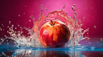 photo de l'eau Pomme fruit moitié contre une coloré abstrait Contexte. génératif ai