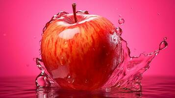 photo de Rose l'eau Pomme fruit moitié contre une coloré abstrait Contexte. génératif ai