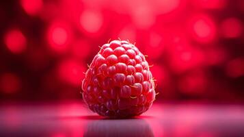 photo de rouge framboise fruit moitié contre une coloré abstrait Contexte. génératif ai