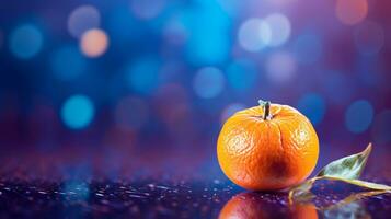 photo de satsuma fruit moitié contre une coloré abstrait Contexte. génératif ai