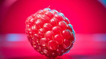 photo de framboise fruit moitié contre une coloré abstrait Contexte. génératif ai