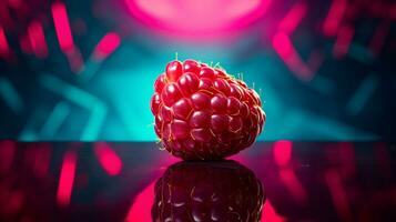 photo de framboise fruit moitié contre une coloré abstrait Contexte. génératif ai