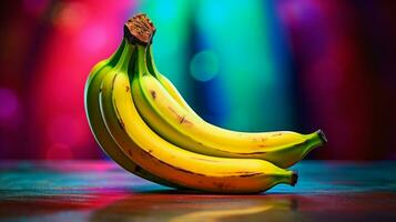 photo de banane plantain fruit moitié contre une coloré abstrait Contexte. génératif ai