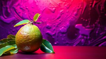 photo de feijoa fruit moitié contre une coloré abstrait Contexte. génératif ai