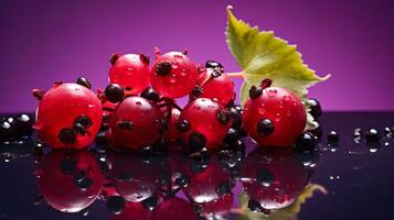 photo de groseille fruit moitié contre une coloré abstrait Contexte. génératif ai