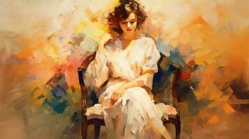 illustration de impressionniste style La peinture de une femme séance sur une chaise photo
