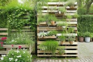 palettes avec pendaison les plantes verticale jardin. Contexte. ai génératif pro photo