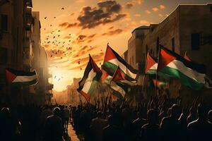 foule manifestation pour Palestine liberté ai généré photo
