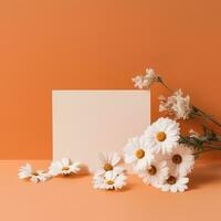 maquette avec une blanc carte et fleurs dans une minimaliste boho style.ai génératif photo