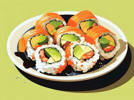 Sushi Rouleaux sur isolé Contexte ai génératif photo