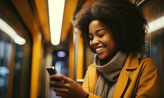 femme concentré sur sa téléphone. ai génératif. photo