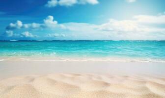 serein plage paysage avec brillant sable, doux océan vagues. ai génératif. photo
